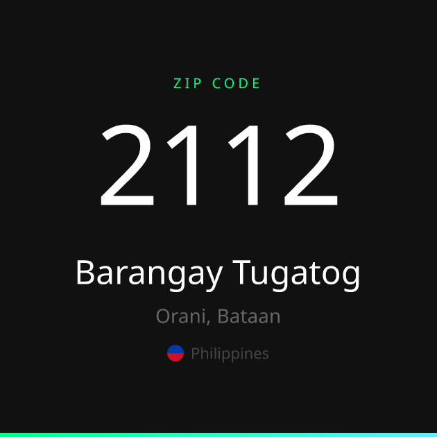 Shareable ZIP code 2112 card for Barangay Tugatog, dark theme