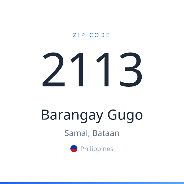 Shareable ZIP code 2113 card for Barangay Gugo, light theme