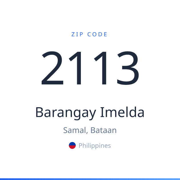 Shareable ZIP code 2113 card for Barangay Imelda, light theme