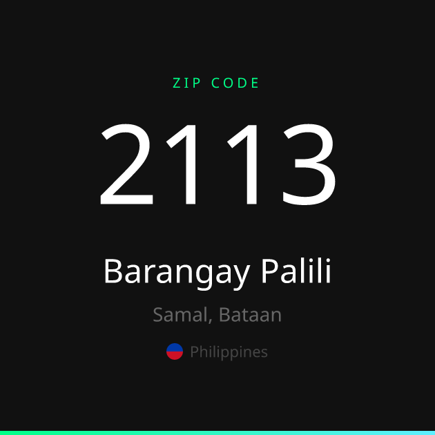 Shareable ZIP code 2113 card for Barangay Palili, dark theme