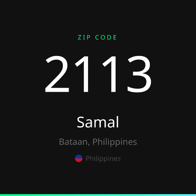 Shareable ZIP code 2113 card for Samal, dark theme