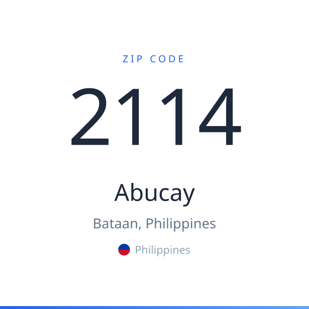 Shareable ZIP code 2114 card for Abucay, light theme