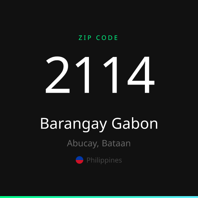Shareable ZIP code 2114 card for Barangay Gabon, dark theme