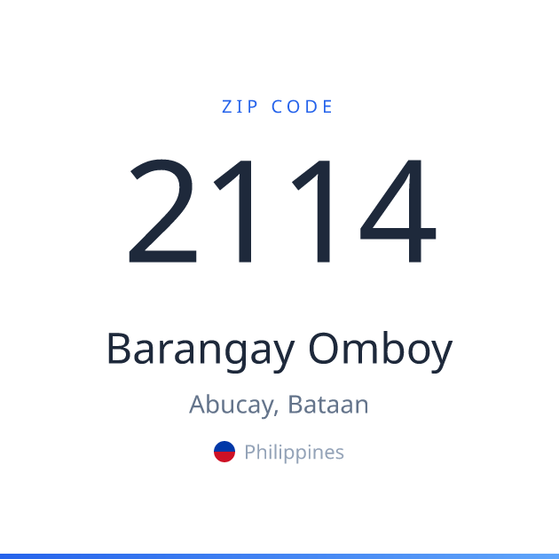 Shareable ZIP code 2114 card for Barangay Omboy, light theme