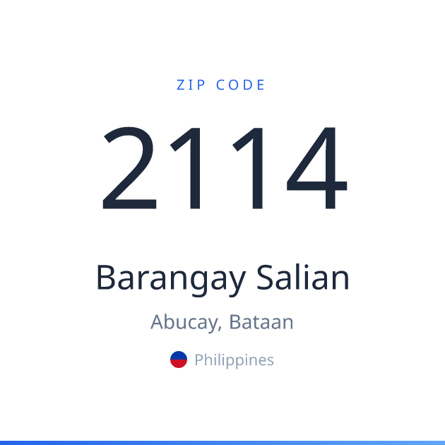 Shareable ZIP code 2114 card for Barangay Salian, light theme