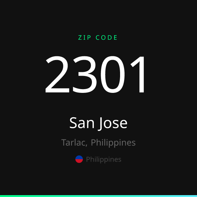 Shareable ZIP code 2301 card for San Jose, dark theme