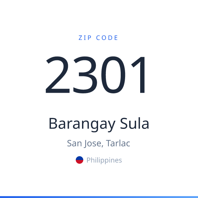 Shareable ZIP code 2301 card for Barangay Sula, light theme