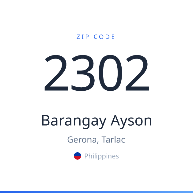 Shareable ZIP code 2302 card for Barangay Ayson, light theme