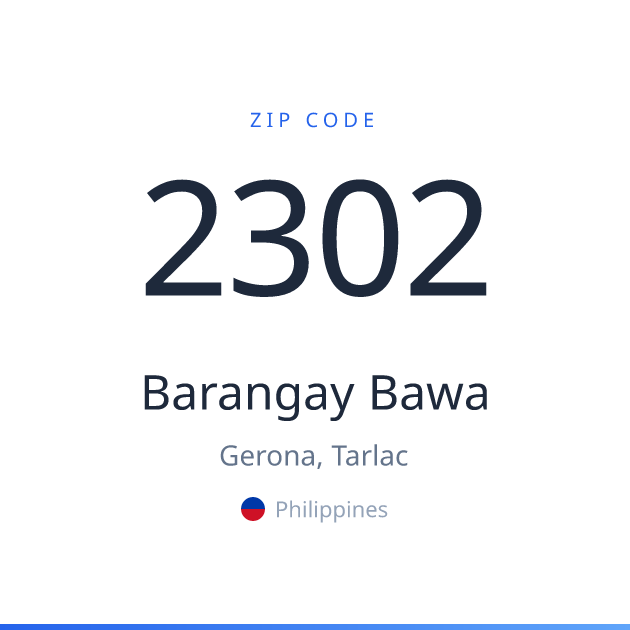 Shareable ZIP code 2302 card for Barangay Bawa, light theme