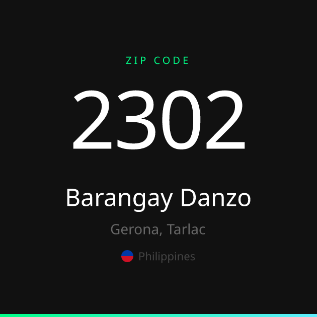 Shareable ZIP code 2302 card for Barangay Danzo, dark theme