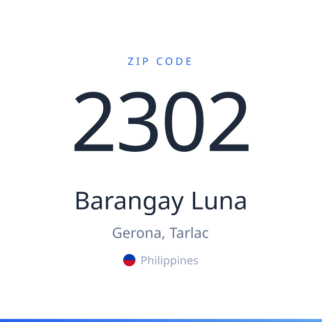 Shareable ZIP code 2302 card for Barangay Luna, light theme