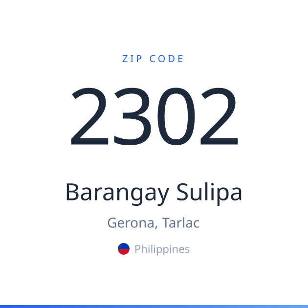 Shareable ZIP code 2302 card for Barangay Sulipa, light theme