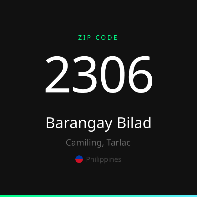 Shareable ZIP code 2306 card for Barangay Bilad, dark theme