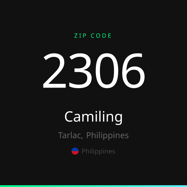 Shareable ZIP code 2306 card for Camiling, dark theme