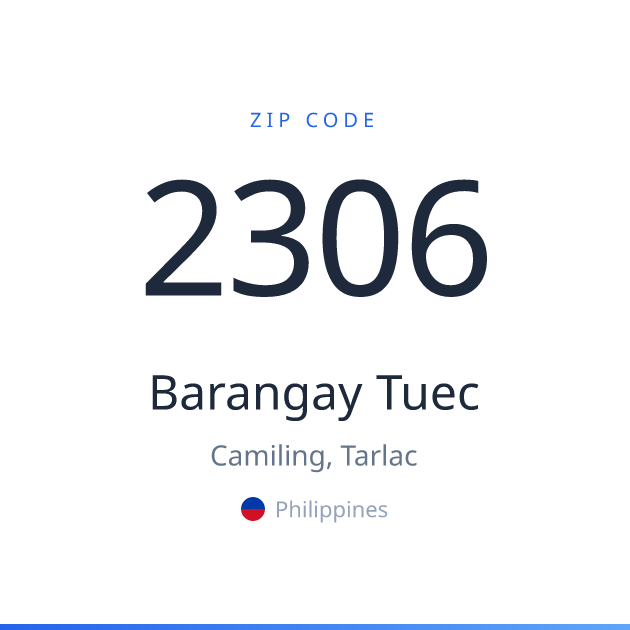 Shareable ZIP code 2306 card for Barangay Tuec, light theme