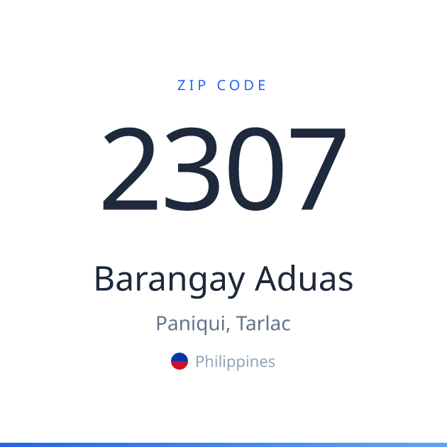 Shareable ZIP code 2307 card for Barangay Aduas, light theme