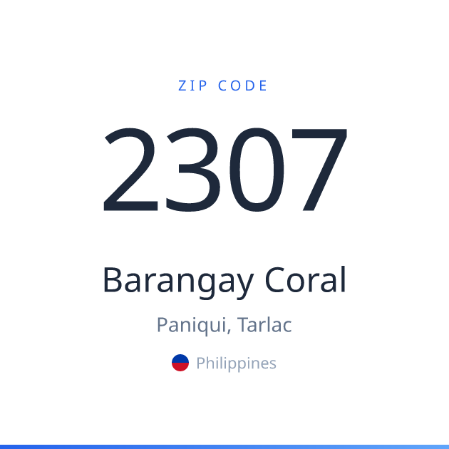 Shareable ZIP code 2307 card for Barangay Coral, light theme