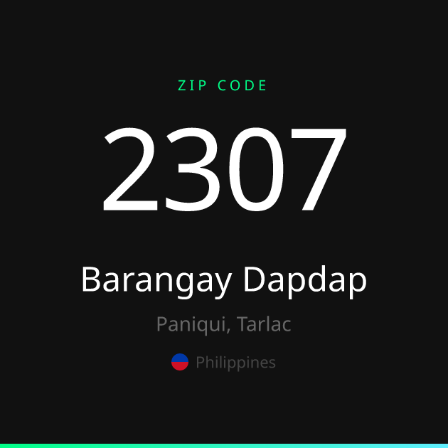Shareable ZIP code 2307 card for Barangay Dapdap, dark theme