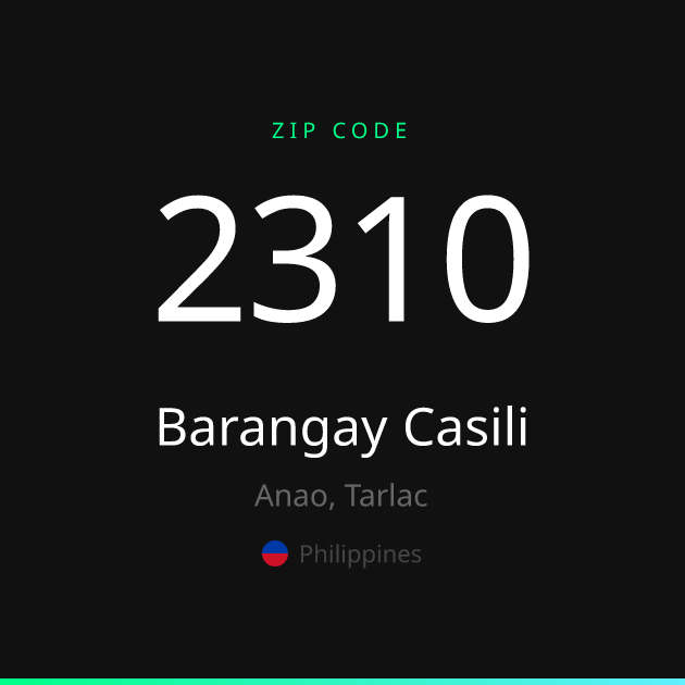 Shareable ZIP code 2310 card for Barangay Casili, dark theme