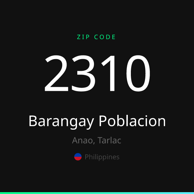 Shareable ZIP code 2310 card for Barangay Poblacion, dark theme