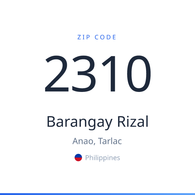Shareable ZIP code 2310 card for Barangay Rizal, light theme