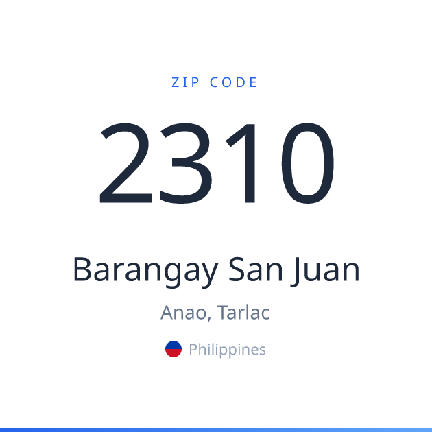 Shareable ZIP code 2310 card for Barangay San Juan, light theme