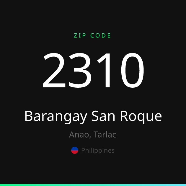 Shareable ZIP code 2310 card for Barangay San Roque, dark theme