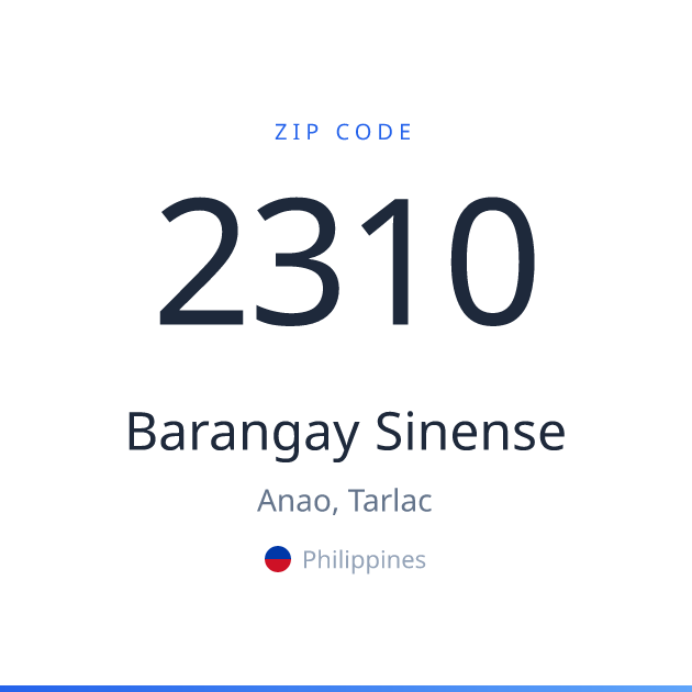 Shareable ZIP code 2310 card for Barangay Sinense, light theme