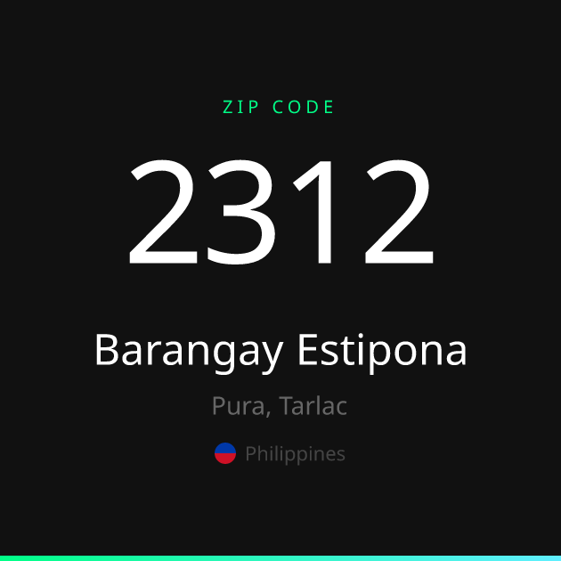 Shareable ZIP code 2312 card for Barangay Estipona, dark theme
