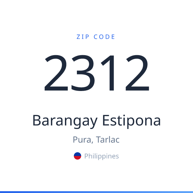 Shareable ZIP code 2312 card for Barangay Estipona, light theme