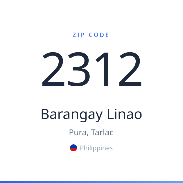 Shareable ZIP code 2312 card for Barangay Linao, light theme