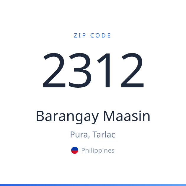 Shareable ZIP code 2312 card for Barangay Maasin, light theme