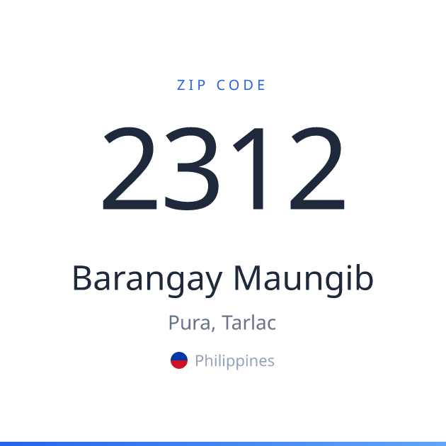 Shareable ZIP code 2312 card for Barangay Maungib, light theme