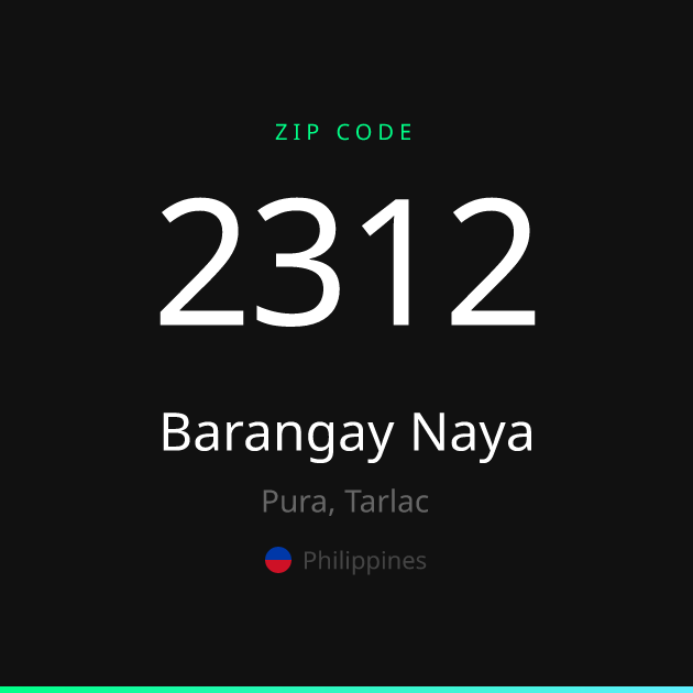 Shareable ZIP code 2312 card for Barangay Naya, dark theme