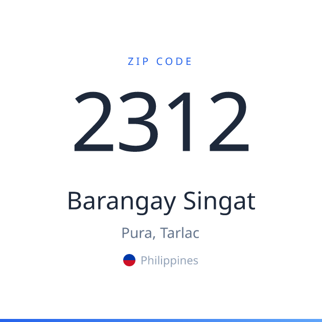 Shareable ZIP code 2312 card for Barangay Singat, light theme