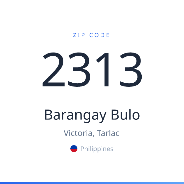 Shareable ZIP code 2313 card for Barangay Bulo, light theme
