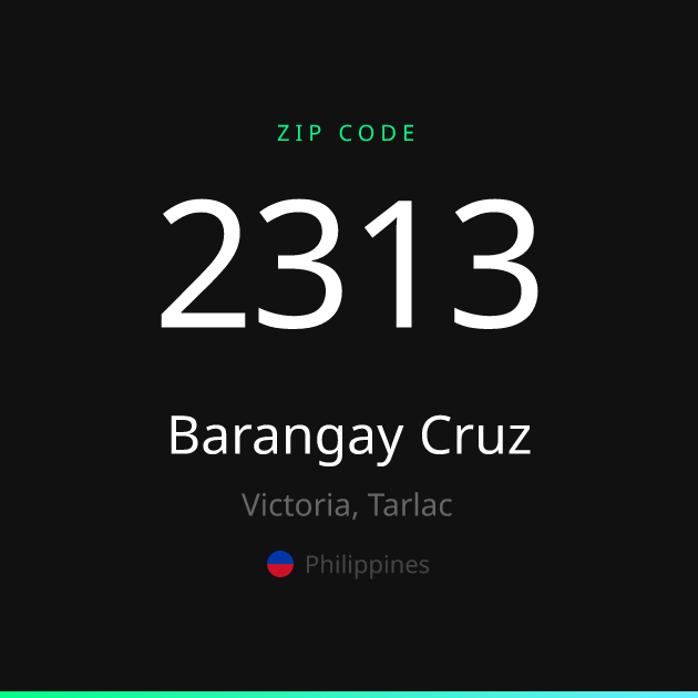 Shareable ZIP code 2313 card for Barangay Cruz, dark theme