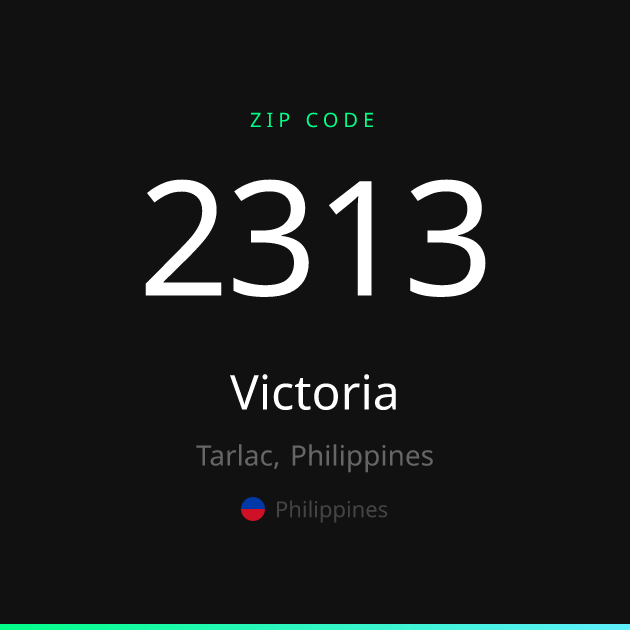 Shareable ZIP code 2313 card for Victoria, dark theme