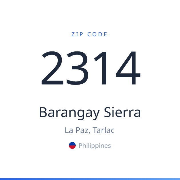 Shareable ZIP code 2314 card for Barangay Sierra, light theme