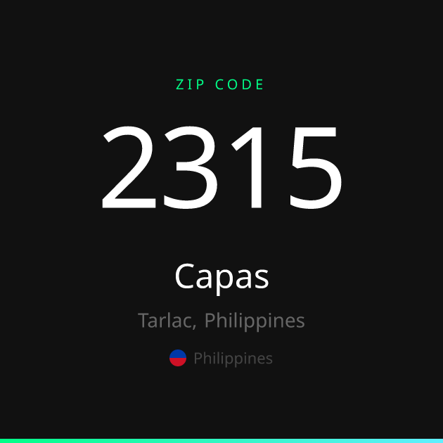 Shareable ZIP code 2315 card for Capas, dark theme