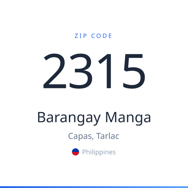 Shareable ZIP code 2315 card for Barangay Manga, light theme
