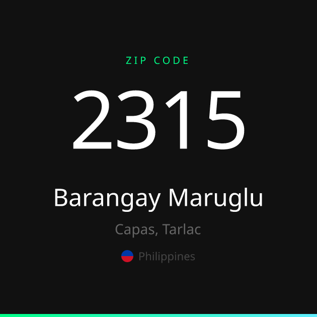 Shareable ZIP code 2315 card for Barangay Maruglu, dark theme