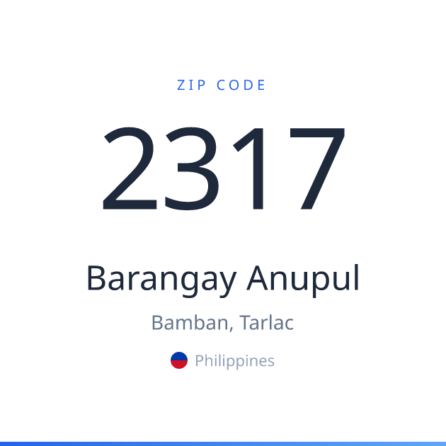 Shareable ZIP code 2317 card for Barangay Anupul, light theme