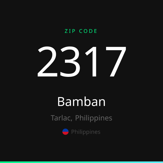 Shareable ZIP code 2317 card for Bamban, dark theme