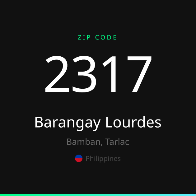 Shareable ZIP code 2317 card for Barangay Lourdes, dark theme