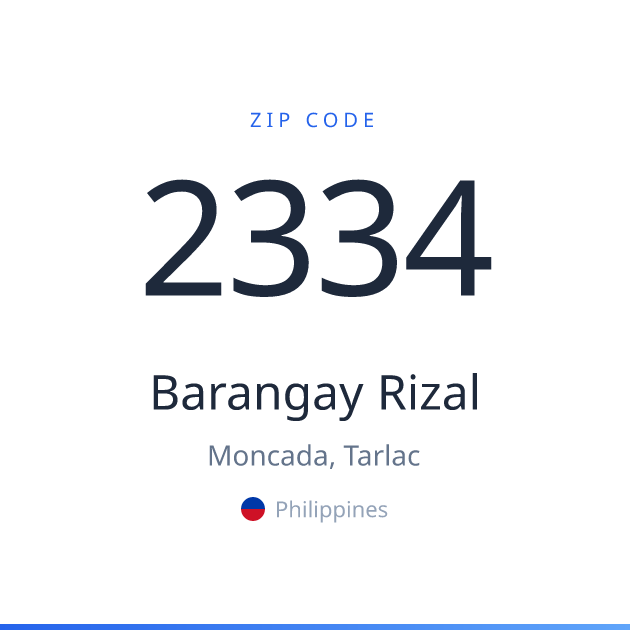 Shareable ZIP code 2334 card for Barangay Rizal, light theme
