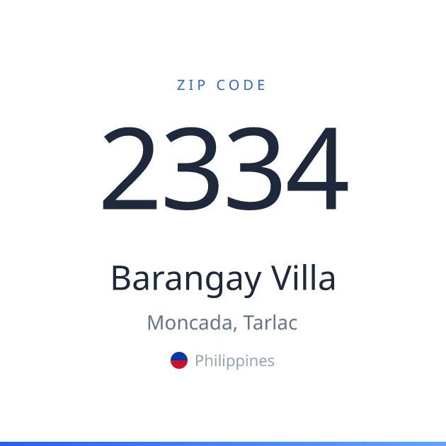 Shareable ZIP code 2334 card for Barangay Villa, light theme