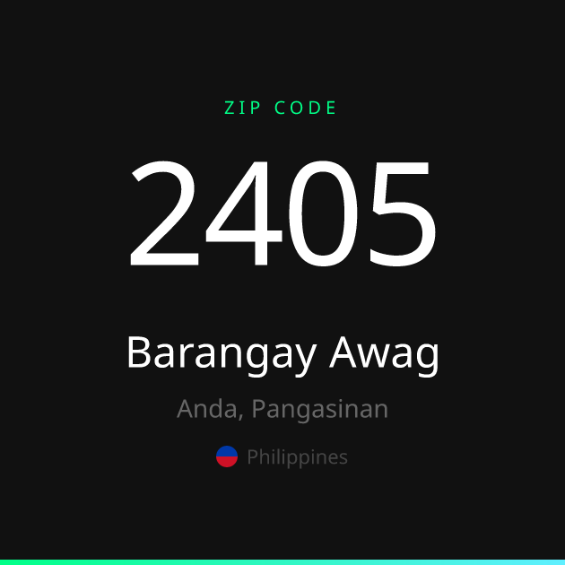 Shareable ZIP code 2405 card for Barangay Awag, dark theme