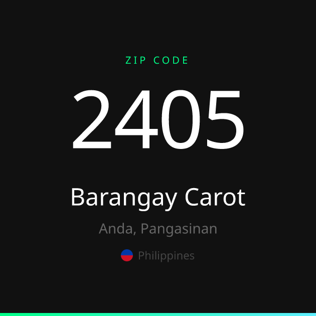Shareable ZIP code 2405 card for Barangay Carot, dark theme