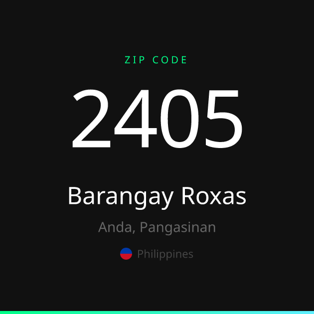 Shareable ZIP code 2405 card for Barangay Roxas, dark theme